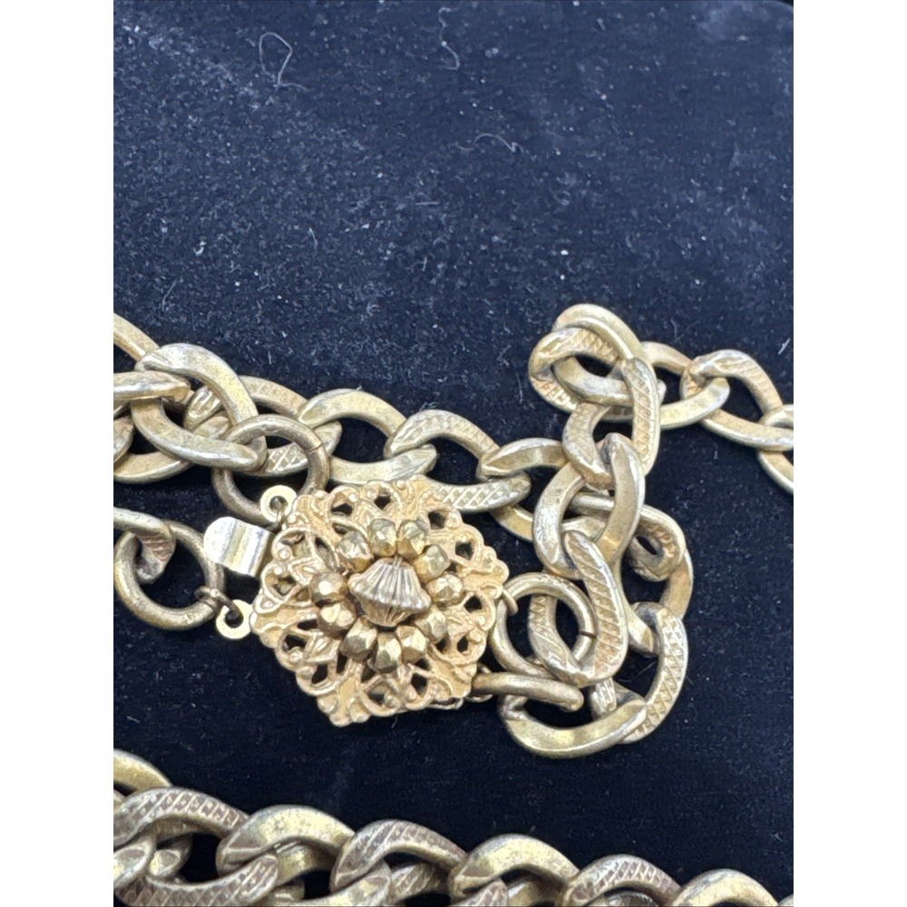 Vintage signed Miriam Haskell Gold Tone Lapis Necklace & Earrings - Picture 7 of 8